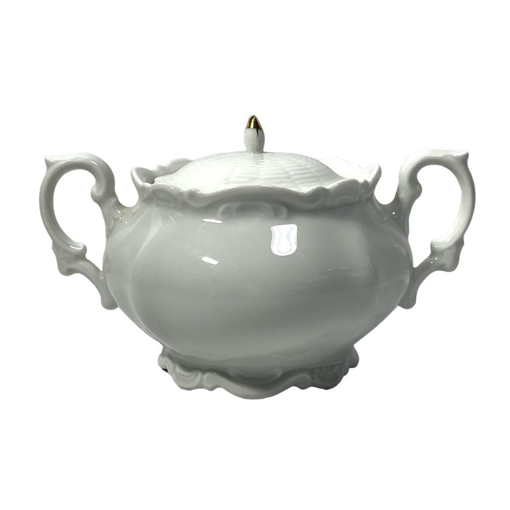 Mitterteich Bavaria White Sugar Bowl‎ with Lid Gold Trim Made in Germany
